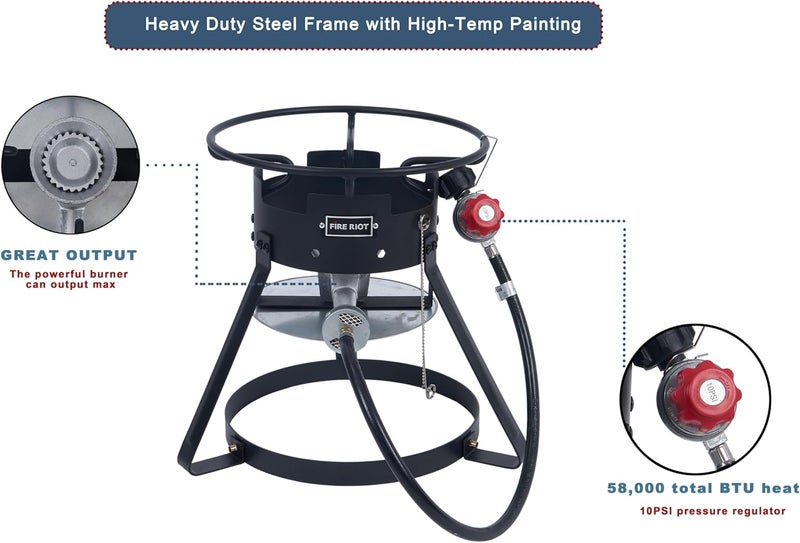 FIRE RIOT طقم قلاية سمك خارجية 10QT – وعاء ألمنيوم ثقيل، سلة 6.7QT، قلاية عميقة تعمل بالغاز مع منظم ضغط 0-10 PSI وإطار فولاذي – مثالية للمأكولات البحرية والمزيد - Image 3